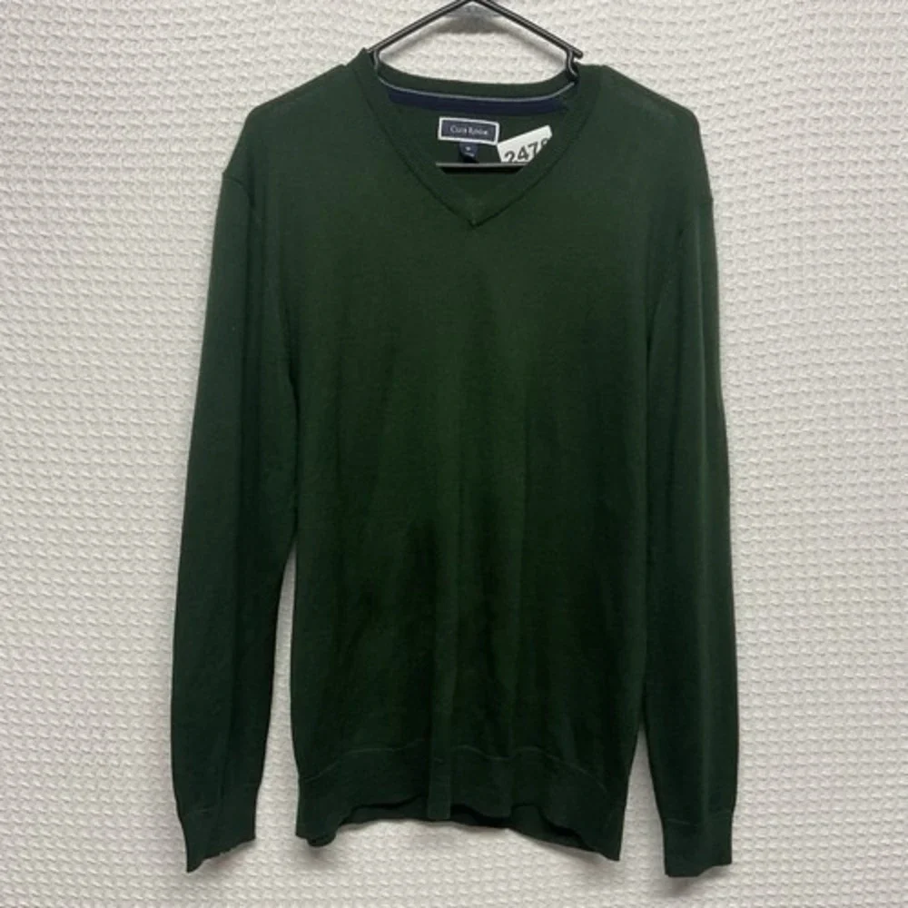 NWOT Charter Club Green Long Sleeve V-Neck Sweater Men Medium China Wool/Acrylic